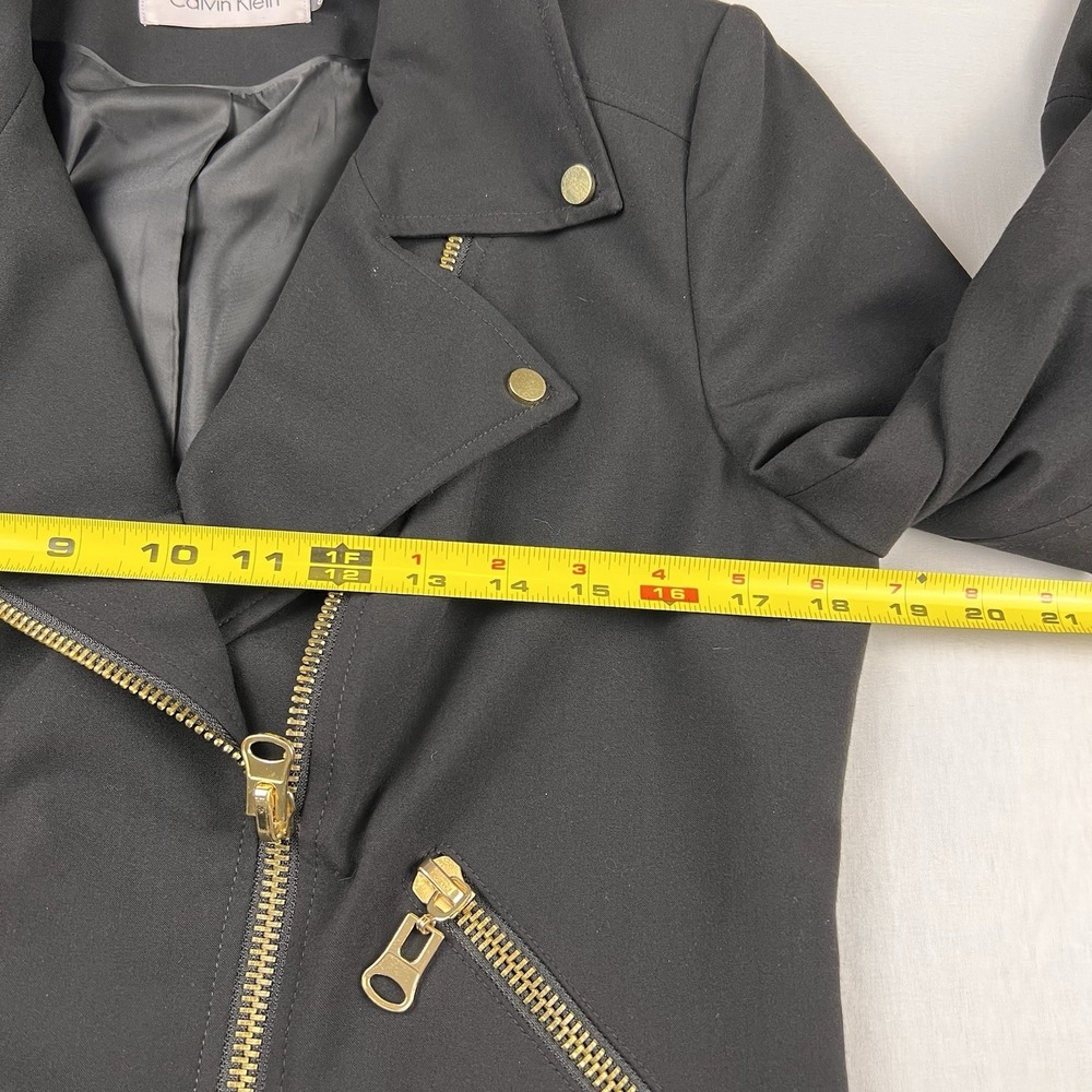 Calvin Klein Jacket Moto Biker Gold Sleeve Zippers Short Goth Black Women Sz 8 - Picture 9 of 9